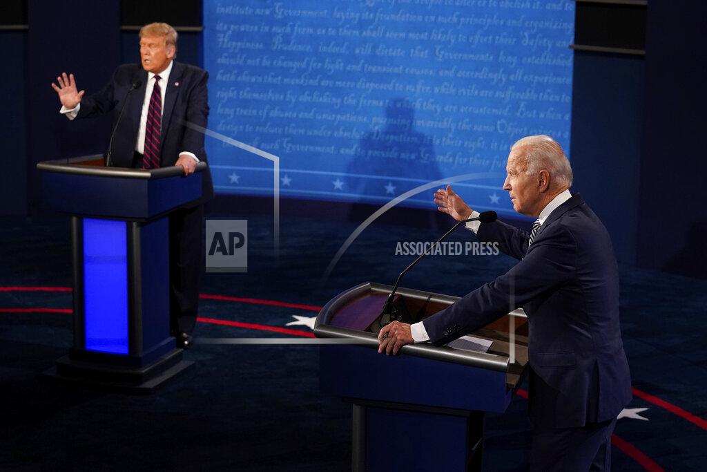 President Donald Trump and Democratic presidential candidate former Vice President Joe Biden exchange points during their first presidential debate Tuesday, Sept. 29, 2020, at Case Western University and Cleveland Clinic, in Cleveland, Ohio. (AP Photo/Morry Gash, Pool)