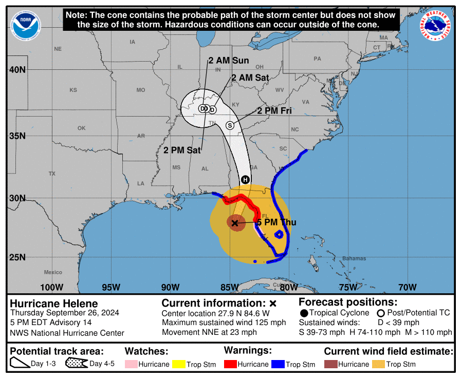 Helene reaches Category 4 strength as it approaches Big Bend, Jacksonville under tornado watch