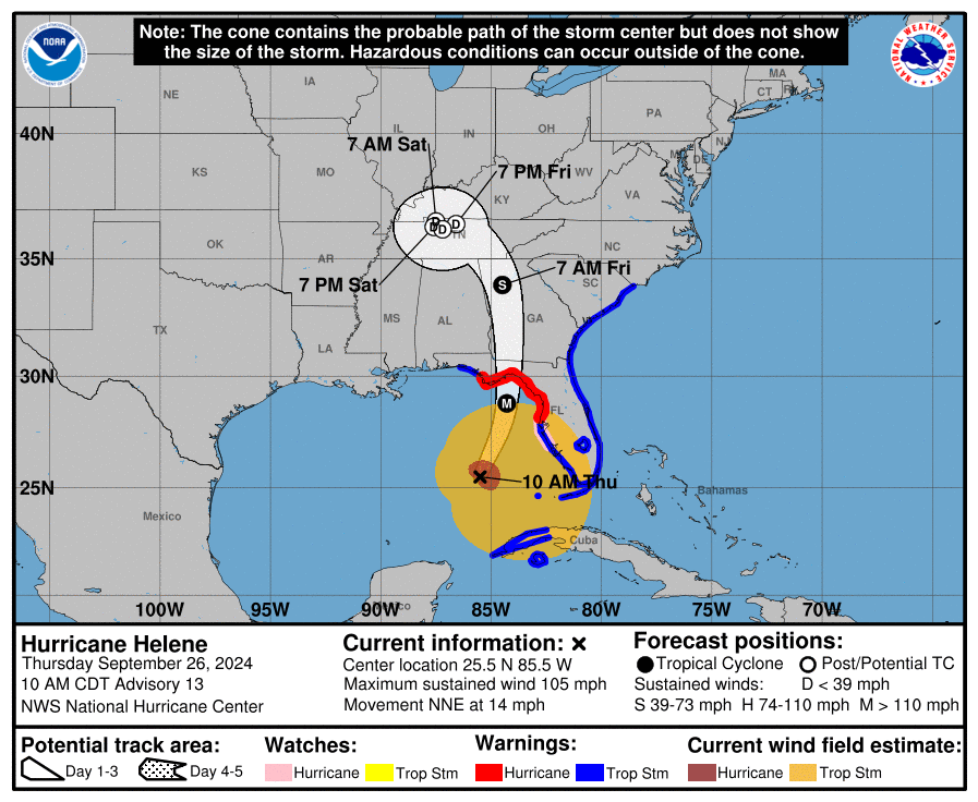 Latest cone map of Helene— 10 a.m. advisory