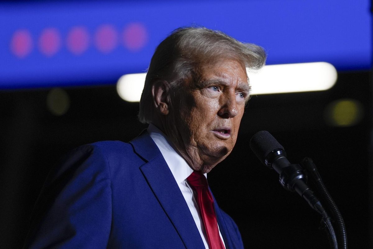 Republican presidential nominee former President Donald Trump speaks during a campaign rally at McCamish Pavilion Monday, Oct. 28, 2024, in Atlanta, Ga. (AP Photo/Julia Demaree Nikhinson)