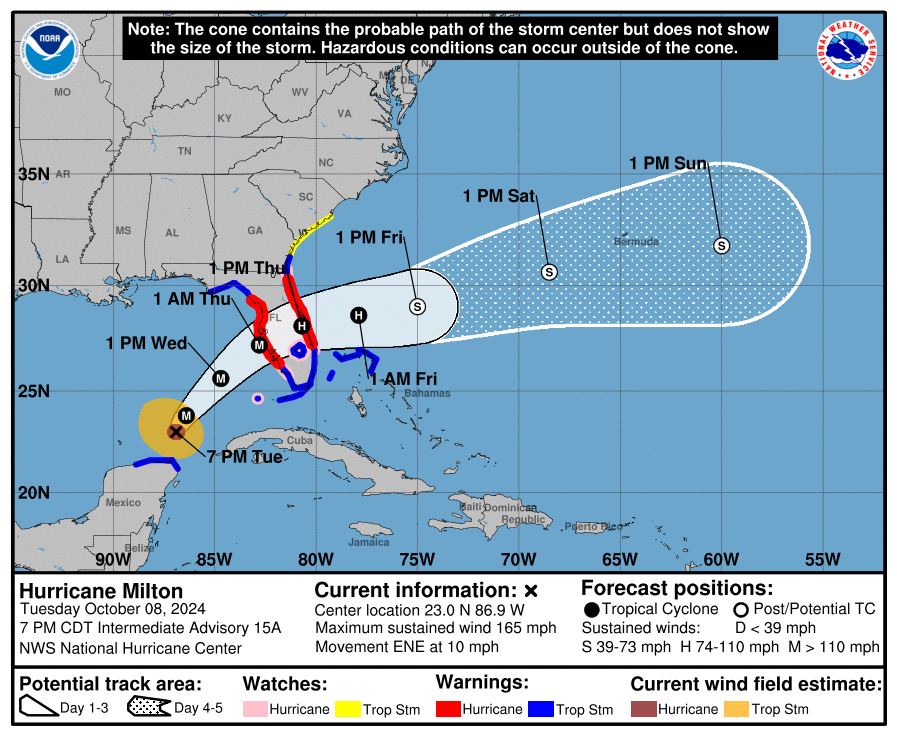 Milton back to a Category 5 hurricane, 440 miles from Tampa