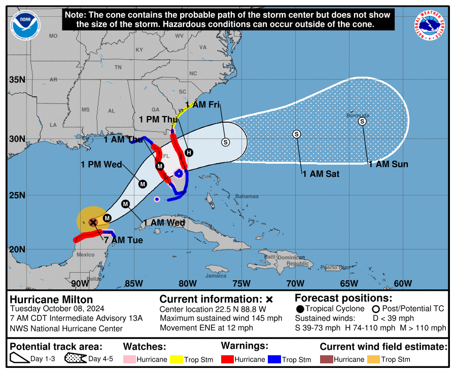 Latest cone map of Milton (NWS)