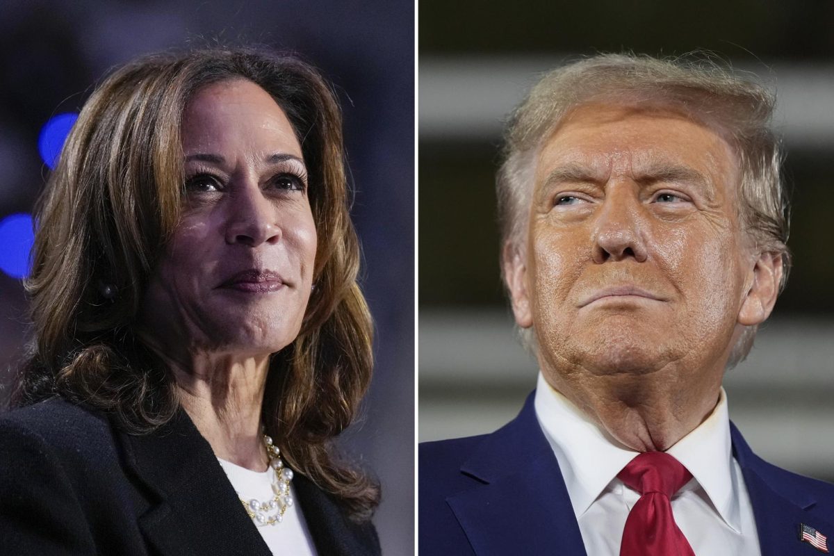 This combination of file photos shows Democratic presidential nominee Vice President Kamala Harris, left, speaking at a campaign rally in Charlotte, N.C., on Sept. 12, 2024, 2024, and Republican presidential nominee former President Donald Trump speaking a town hall campaign event in Warren, Mich., on Sept. 27, 2024. (AP Photo)