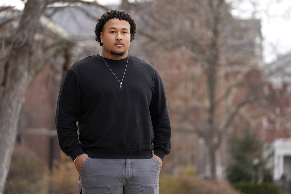 Student Kenny Douglas poses for a photo at the University of Missouri where he is a a history and Black studies major, Wednesday, Dec. 18, 2024, in Columbia, Mo. (AP Photo/Jeff Roberson)