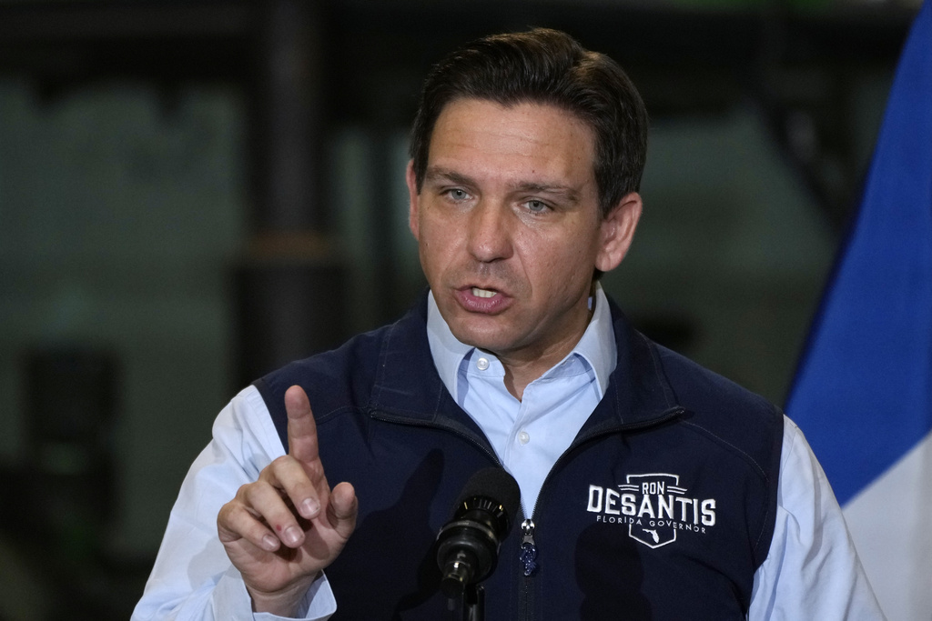 Republican presidential candidate Florida Gov. Ron DeSantis speaks during a campaign event on May 31, 2023, in Salix, Iowa. (AP Photo/Charlie Neibergall, File)