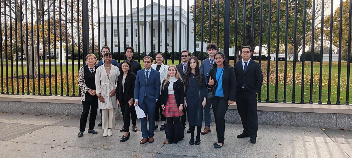 Ambassador Soderberg (left) with Real World Policy course students in Washington (Courtesy of Daniel Loe)