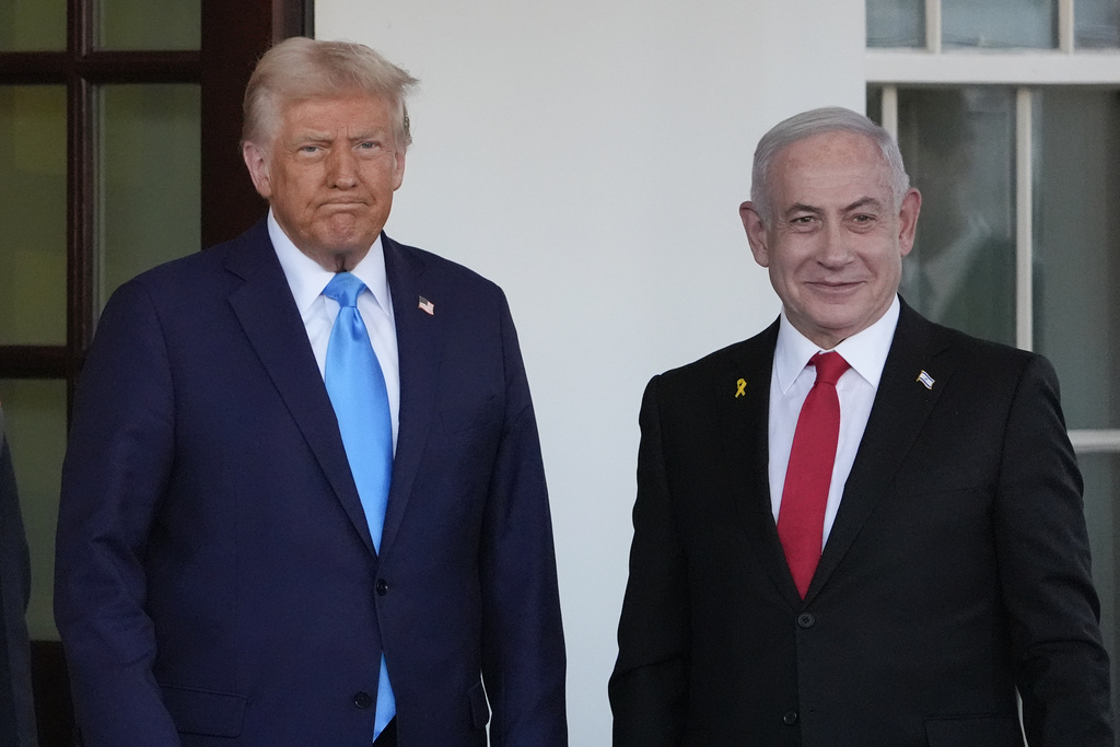 President Donald Trump greets Israeli Prime Minister Benjamin Netanyahu as he arrives at the West Wing of the White House, Tuesday, Feb. 4, 2025, in Washington. (AP Photo/Alex Brandon)