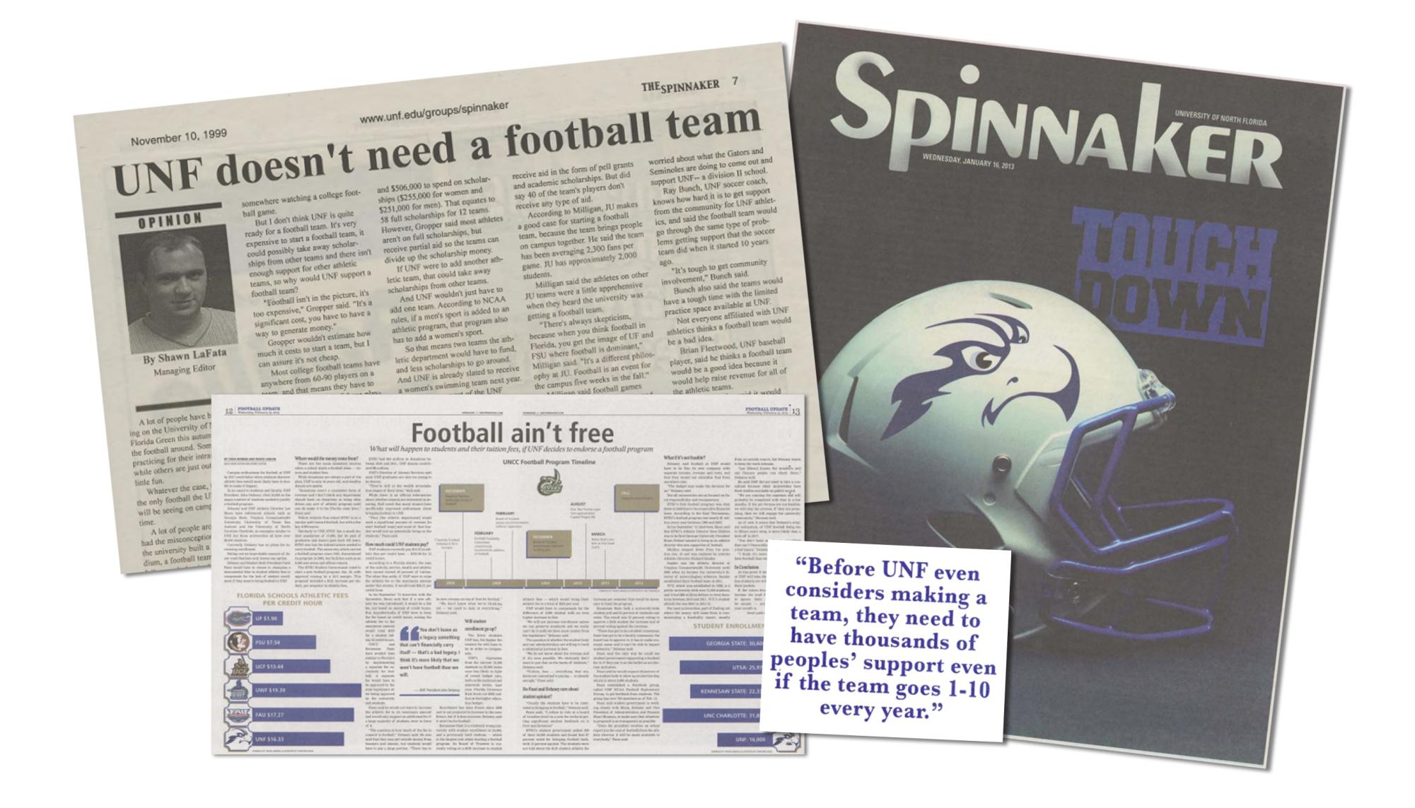 Spinnaker's coverage of the UNF football conversation over the past few decades. 