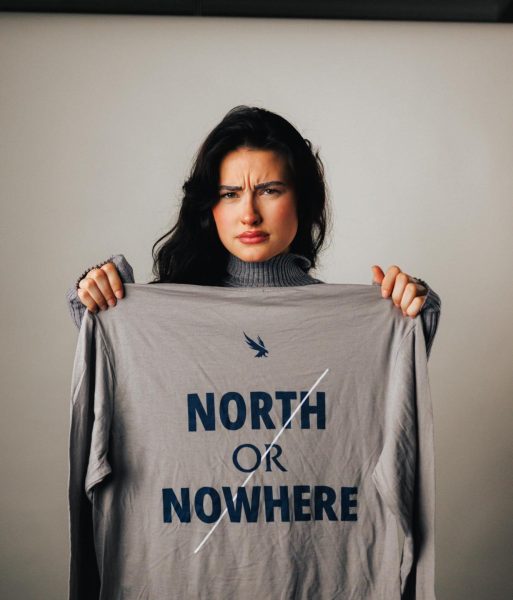 The slogan, "North or Nowhere," could be seen on the backs of T-shirts everywhere around campus after the university rolled out its brand refresh last October. 
Model: Molly Abbott