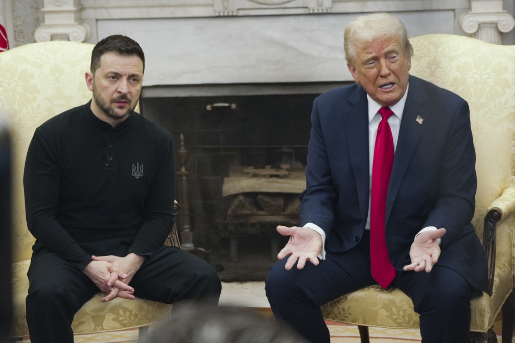 President Donald Trump, right, meets with Ukrainian President Volodymyr Zelenskyy in the Oval Office at the White House, Friday, Feb. 28, 2025, in Washington. (AP Photo/ Mystyslav Chernov)