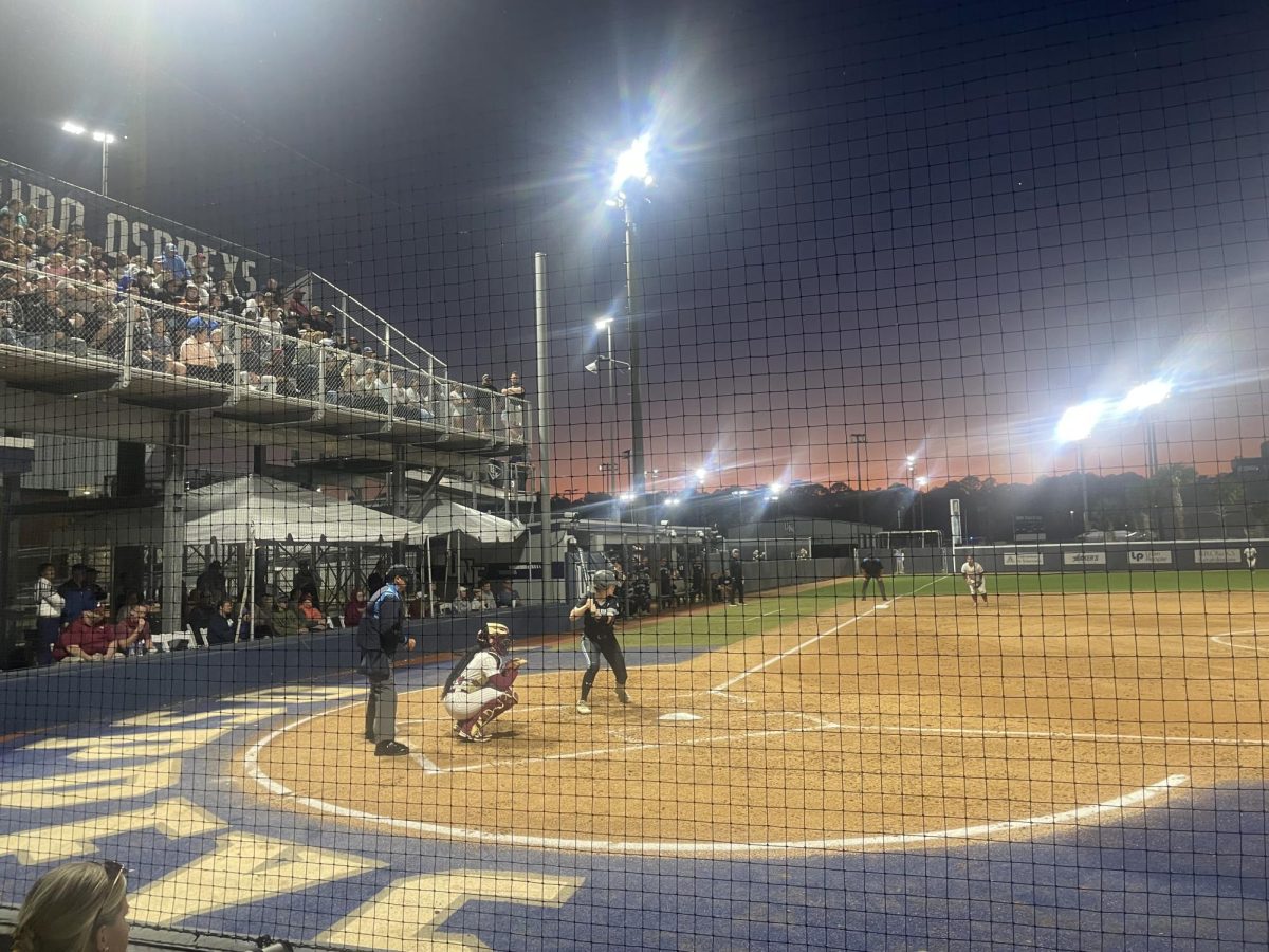 The UNF softball team fell 5-3 to nationally ranked Florida State on Mar. 5 in front of a record crowd at the UNF Softball Complex. 