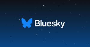 Bluesky's banner shows their logo against a night sky background. 