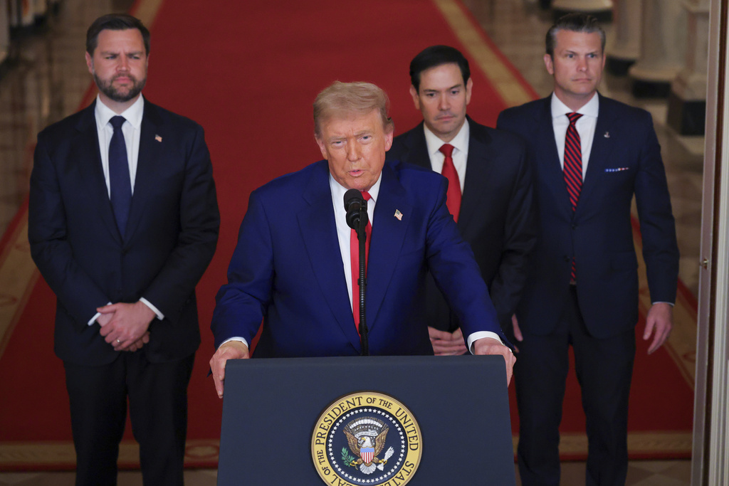 President Donald Trump speaks from the East Room of the White House in Washington, Saturday, June 21, 2025