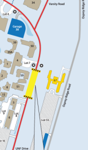The section of UNF Drive between Lot 7 and Lot 8 is closed for construction. (Courtesy of UNF Parking Services)