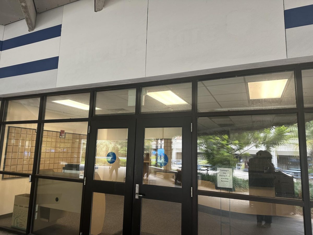 The glass doors going into the new Osprey Print and Ship Services.