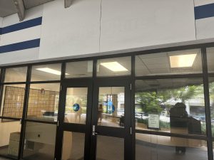 The glass doors going into the new Osprey Print and Ship Services.