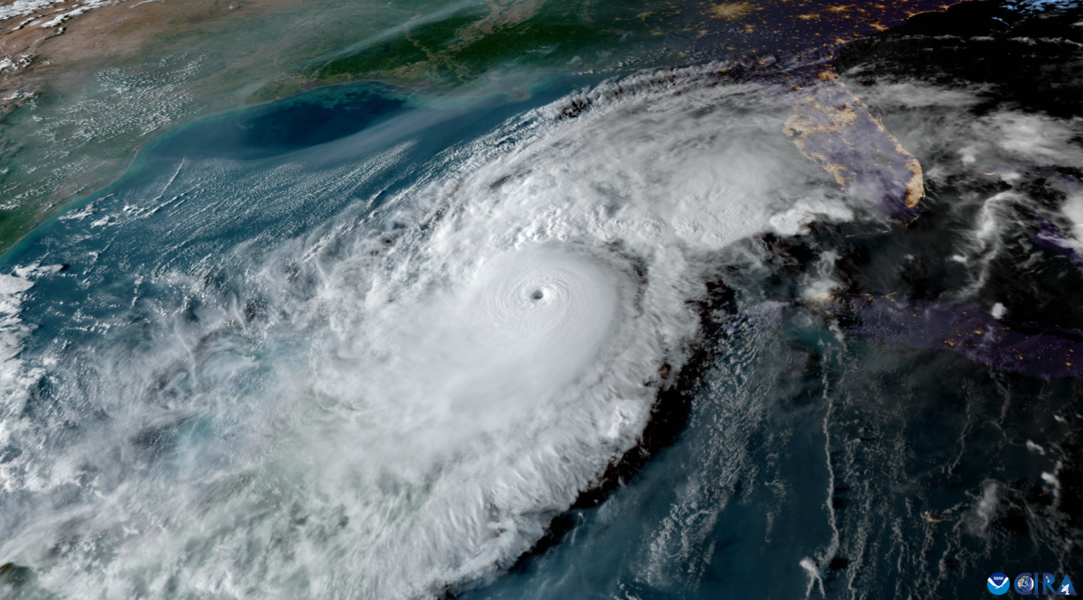 Satellite imagery of a large Hurricane Milton approaching Florida's Gulf Coast.