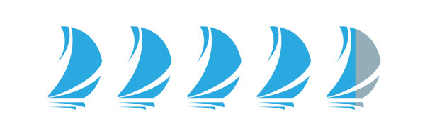 Five sail icons, with 4 and a half of them in blue.