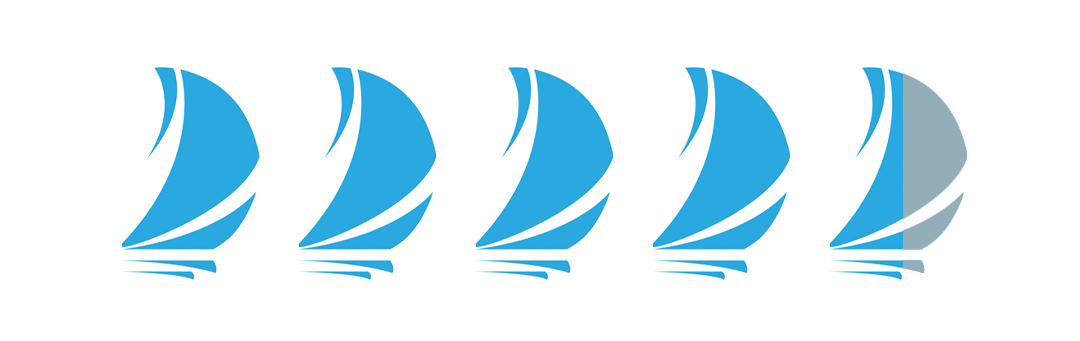 Five sail icons, with 4 and a half of them in blue.