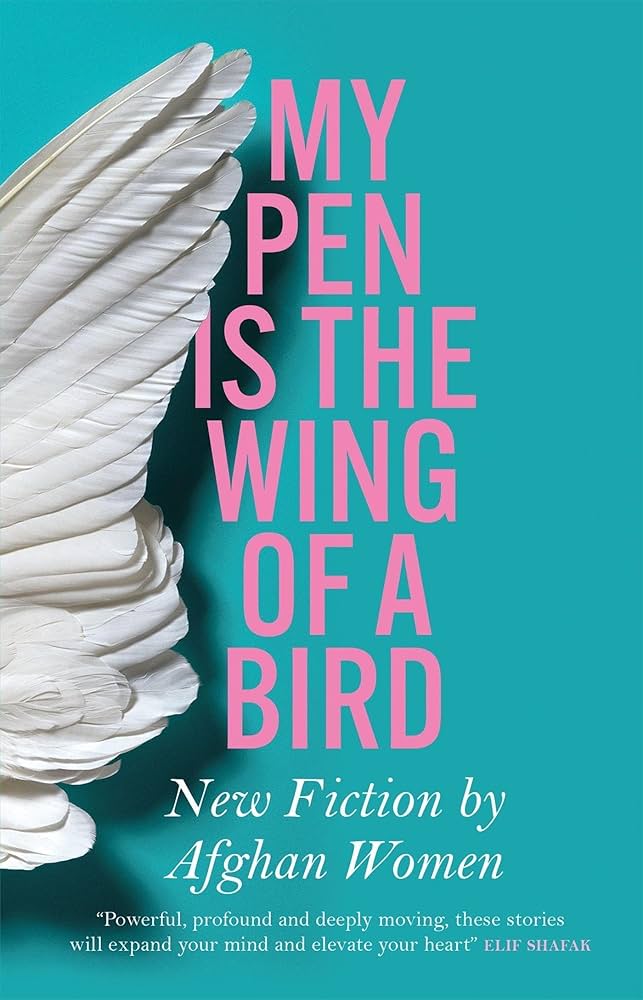 A teal book cover with the title "My Pen Is the Wing of a Bird" written in pink.