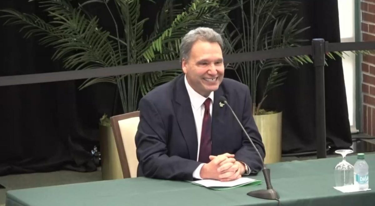 UNF President Moez Limayem speaks at the USF BOT meeting on Oct. 21, 2025. At the meeting, Limayem was approved by USF to be its ninth president.