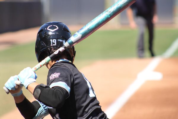 Softball player up to bat