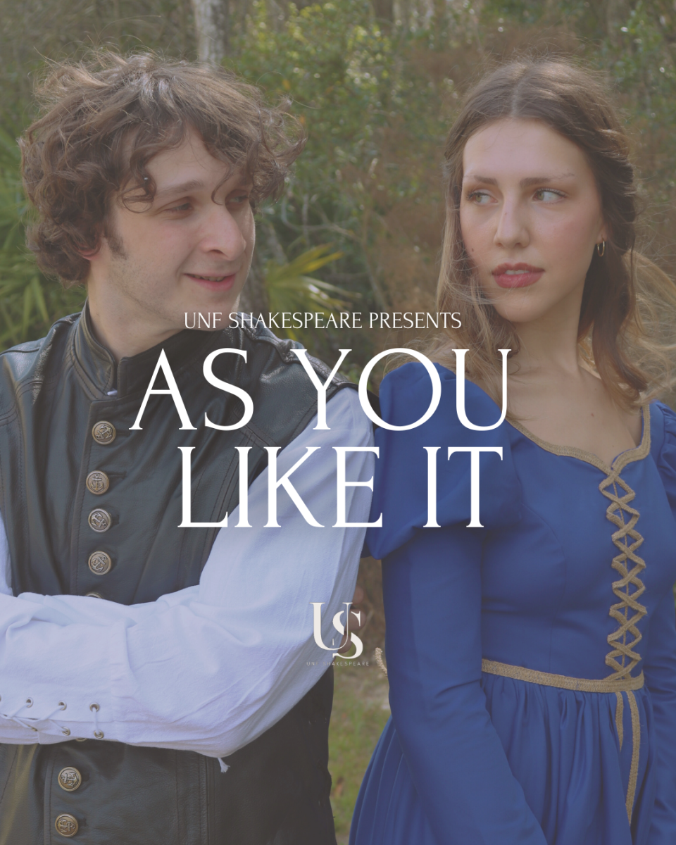 Man and woman standing side by side with text that reads "As You Like It."