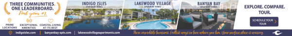 Digital Ad for Aspen properties; shows apartments next to a pool.